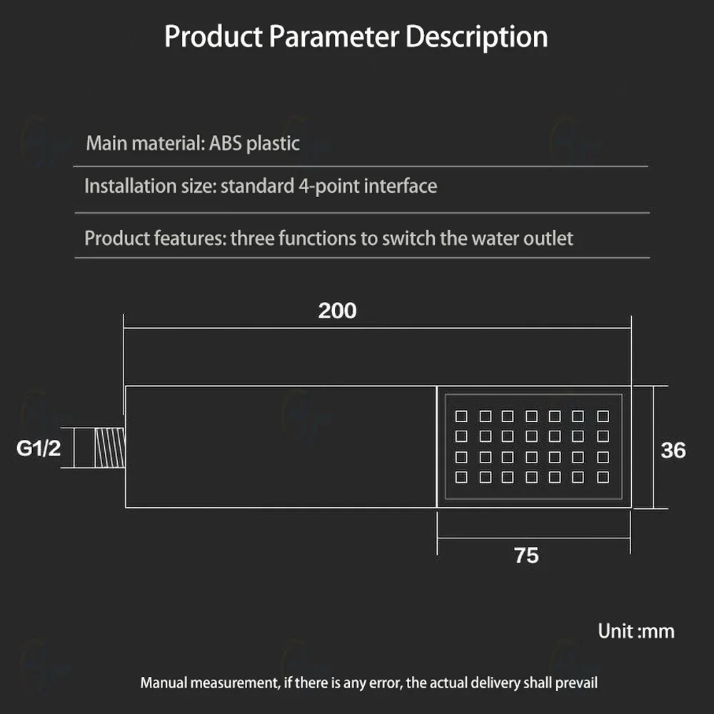 Square Shower Head 3 Modes Switch Water  ABS HandHeld Rainfall Jet Spray High Pressure Powerful Showerhead Silicone Nozzle