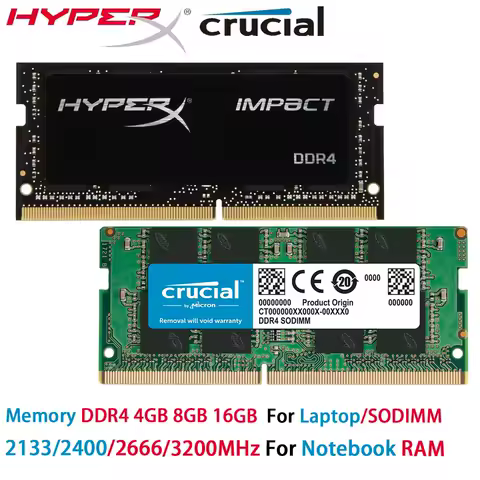 HyperX Crucial Memory Laptop RAM DDR4 16GB 8GB 4GB 2133 2400 2666 3200MHz SODIMM 1.2V PC4-17000 19200 21300 25600 Notebook RAMs