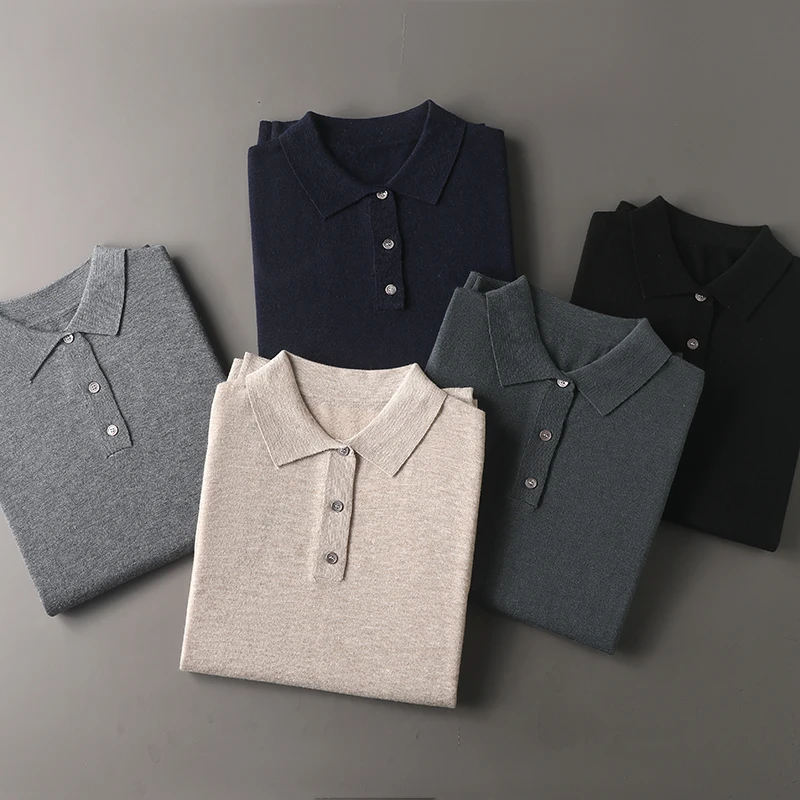 Heren Poloshirt Met Lange Mouwen Herfst Winter Nieuwe Merino Fijne Imitatie Wol High-End Business Casual Revers Gebreide Trui