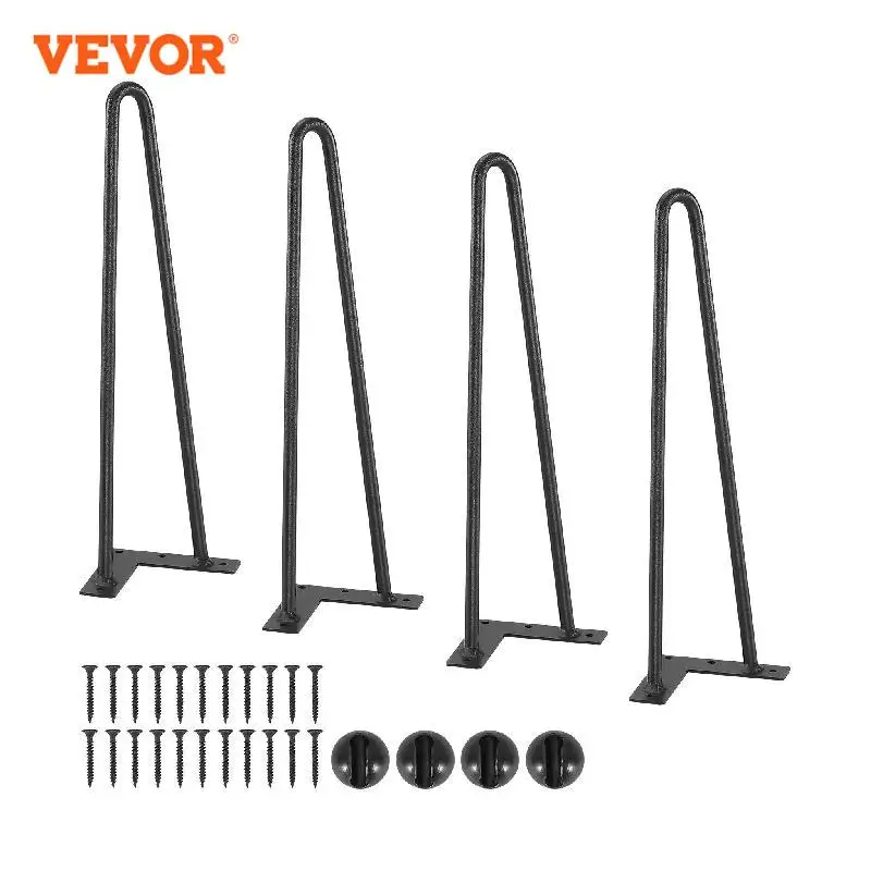 VEVOR 16inch Hairpin Furniture Legs 4PCS Black 500lbs Metal Heavy Duty Sturdy Modern Table Legs For Nightstand Coffee Table Desk