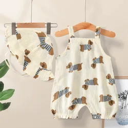 Mussola neonato estate pagliaccetto cappello 2 pezzi vestiti del bambino Set senza maniche bambini tuta per ragazze ragazzi vestito vestito bambino neonato tutina