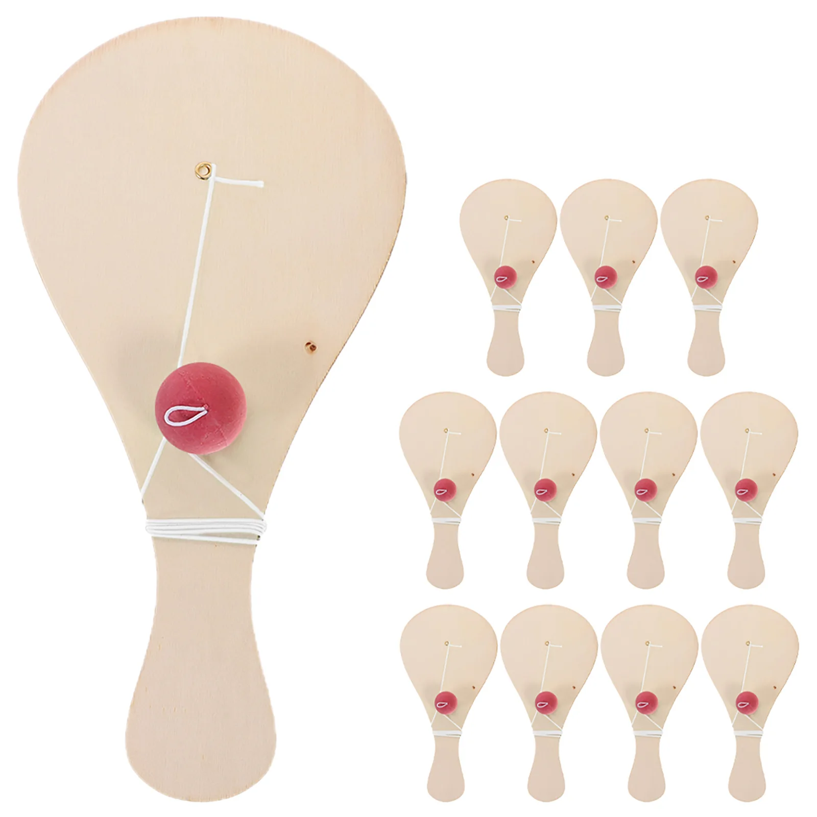12개 수제 나무 패들 볼 세트 DIY 색칠하기 미완성 블랭크 낙서 가족 놀이 해변 게임 세트
