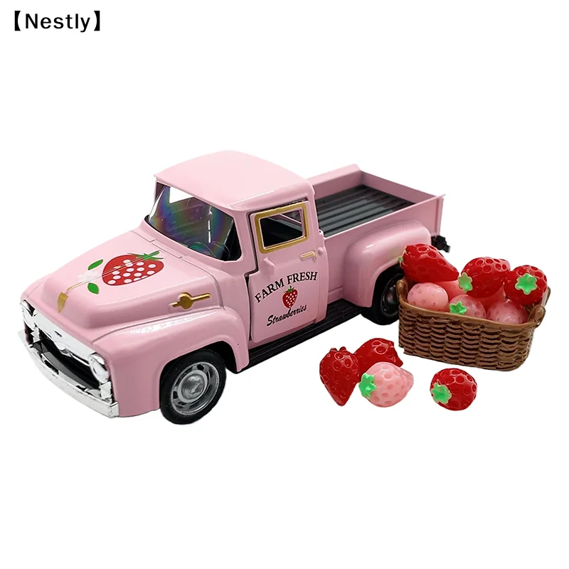 Strawberry Decor 5 Inch Vintage Truck With Mini Fake Strawberries And Wooden Crate Farmhouse Tiered Tray Decor〔Nest〕