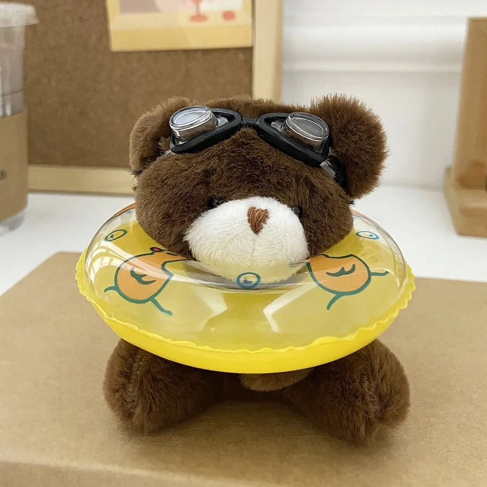 Kawaii PVC Swimming Bear Keychain Stuffed Transparent Goggles Animal Pendant Korean Style Cartoon Plush Bear Key Ring Bag