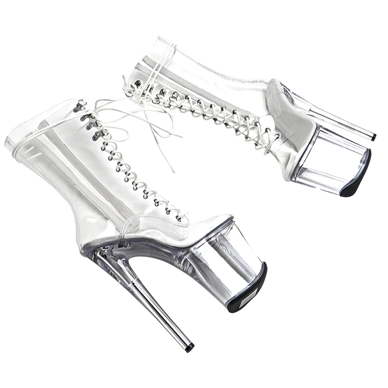 Leecabe  20CM/8inches  Clear PVC Upper  Trend fashion High Heel platform Boots closed toe  stripper heel  Pole Dance booties