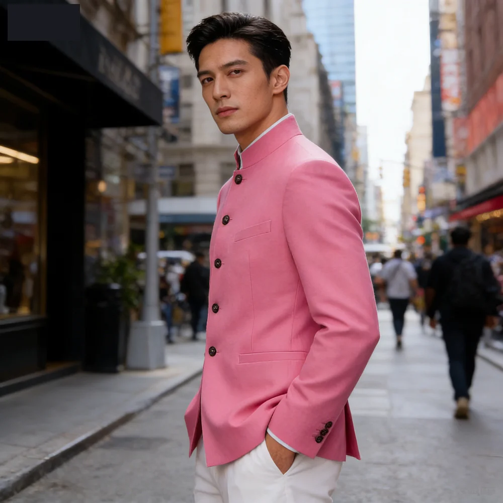 

Classic High Quality 2-Piece Men's Chinese Style Slim Fit Wedding Groom Tuxedo Set with Stand Collar Jacket And Pants