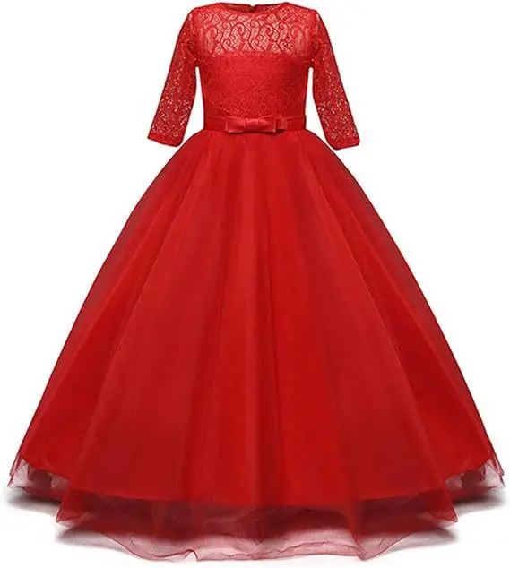4-10Year Old Girls Pageant Dresses Teenage Birthday Party Kids Piano Performance Red Dress Girl Princess Dress Christmas Party