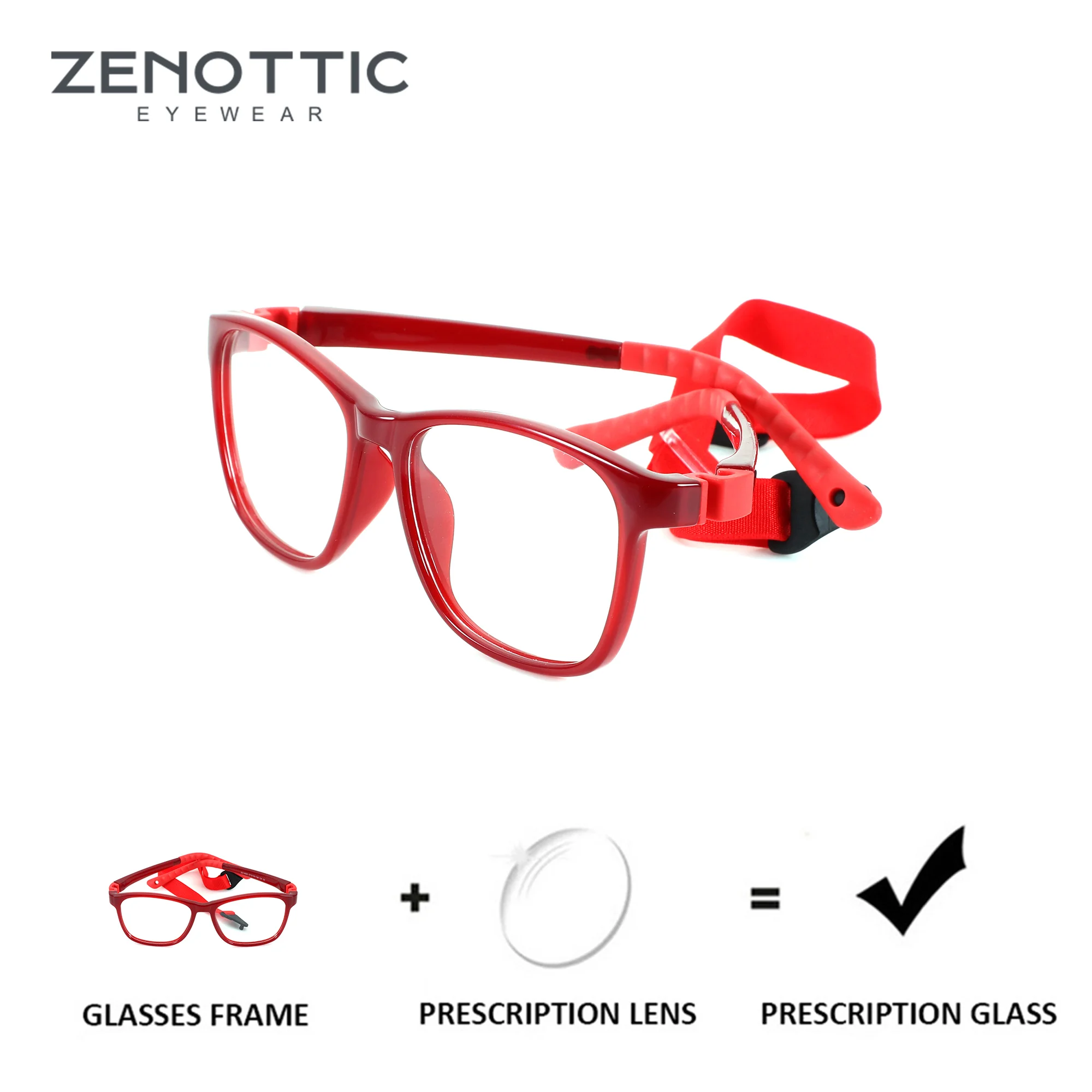 ZENOTTIC XXS Size Square Prescription Glasses for Child With Lanyard Anti Blue Light Optical Custom Eyeglasses by Medical Recipe