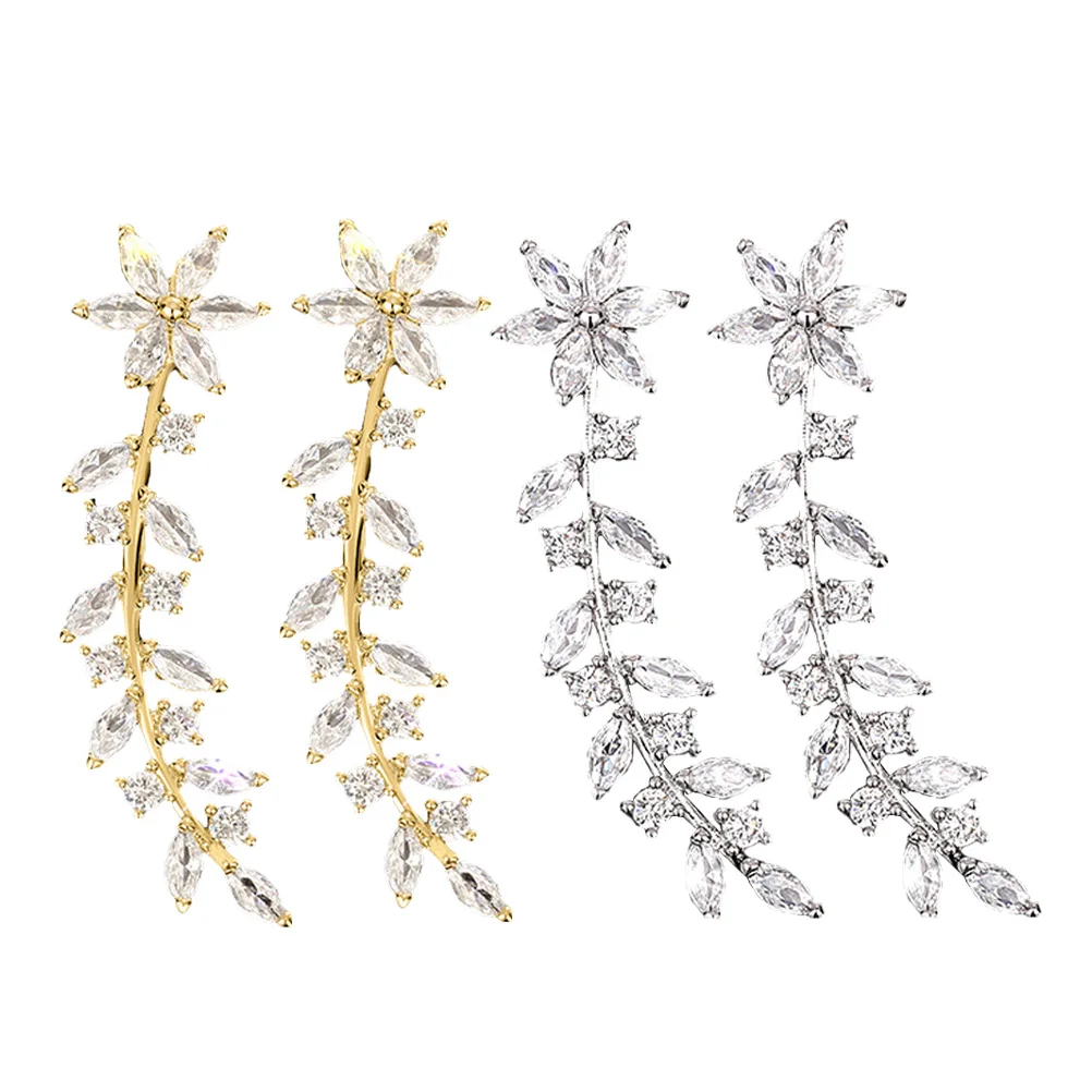 

2 Pairs Bride Earrings Full for Bridal Statement Wedding Jewelry Leaves Climber Guest