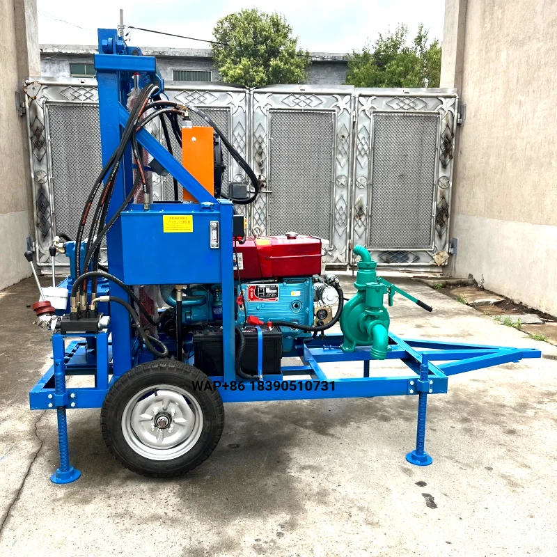 Small  Portable  80m 100m 120m 130m 150m  Water Well Drilling Rig Engine Hydraulic Mud Pump for Farm Irrigation