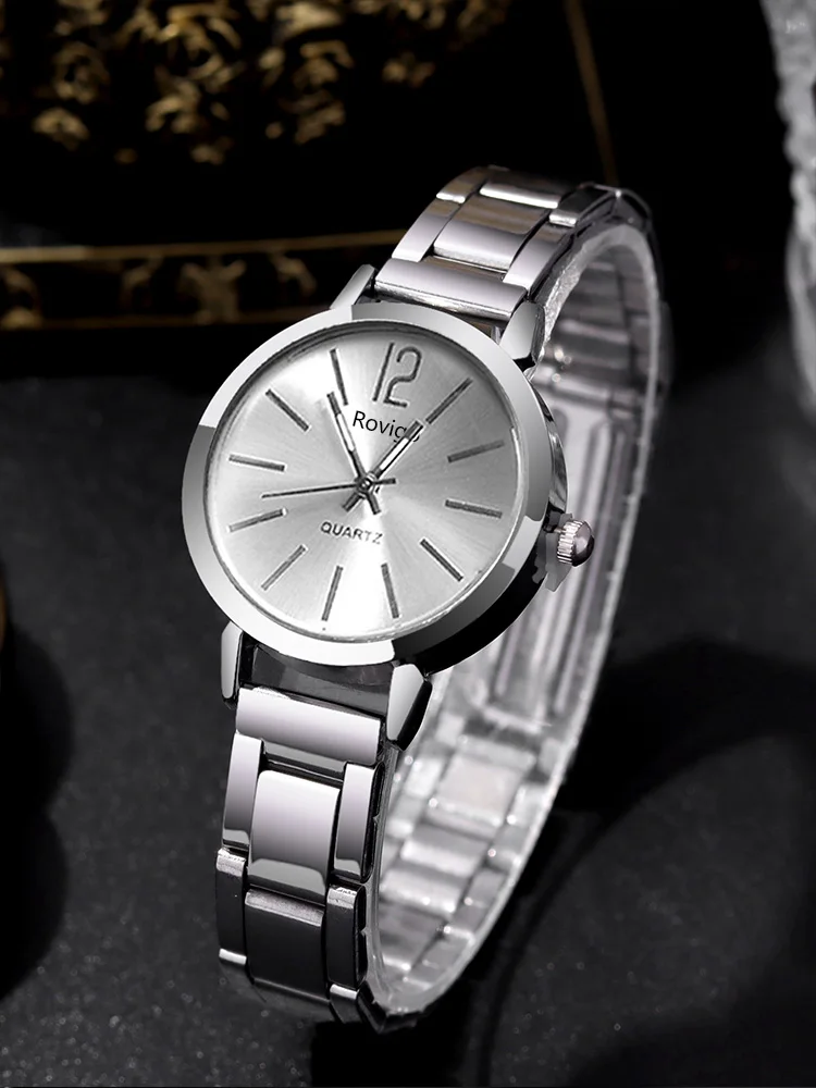 4pcs Fashion Versatile Couple Watch Casual Pair Watch Steel Band Quartz Watch Couple Necklace