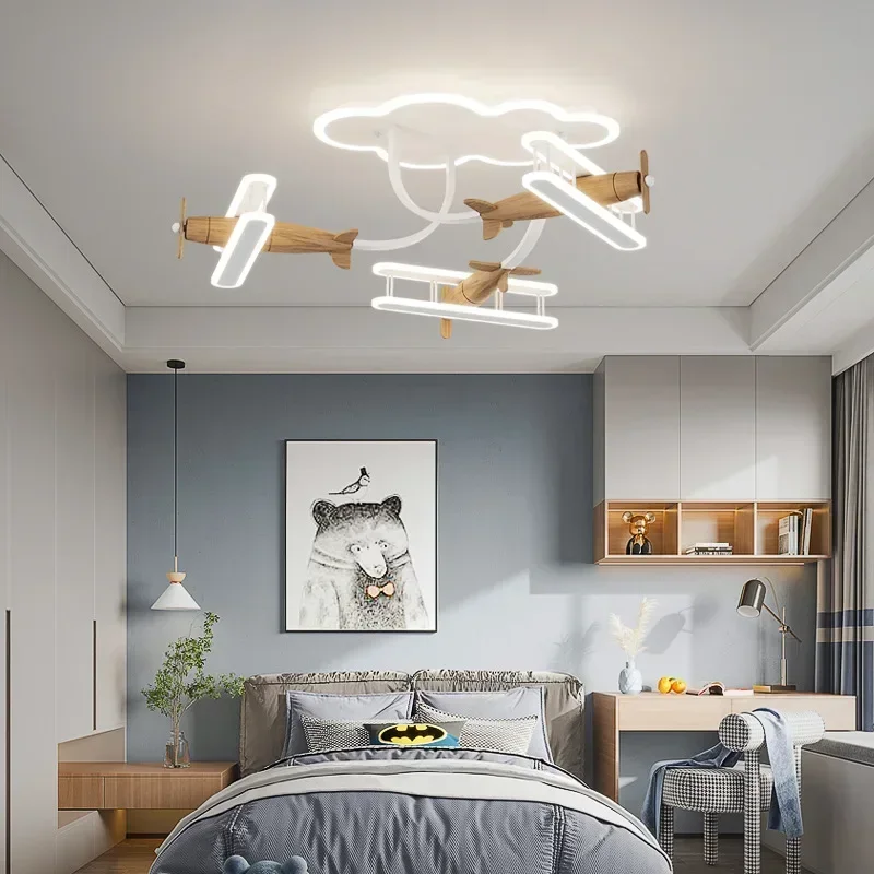 Nordic Cartoon Airplane White Clouds Design Led Ceiling Chandelier Dimmable for Teen Room Baby Bedroom Lamp Home Decor Fixture