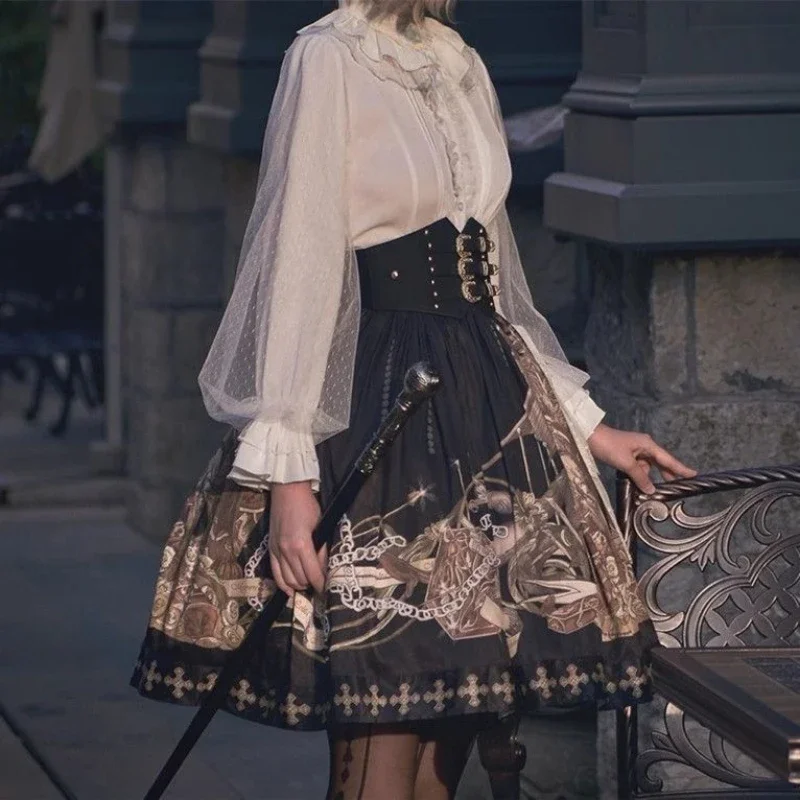 

Spring Sweet Gauze Patchwork Shirt Lolita Blouses Women Y2k Aesthetic Lantern Sleeve Grunge Blusas Harajuku Stand Neck Cute Tops