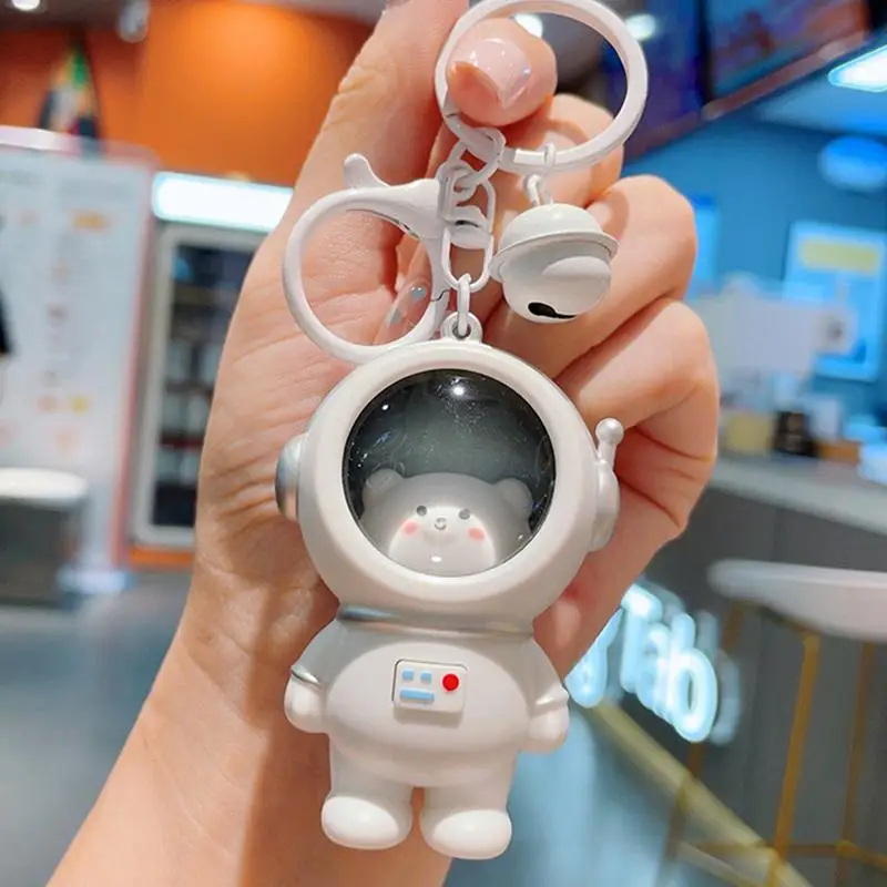 Cute Bear Astronaut Keychain Cartoon Spaceman Glowing Keyring Bag Pendant Couple Car Keyholder Creative Bag Charm Accessories