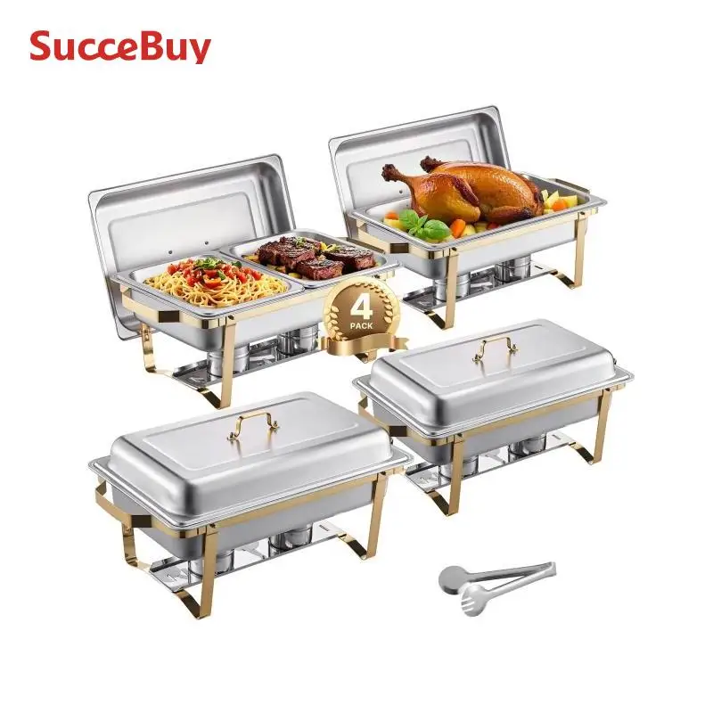 

4-Piece Hot Pot Buffet Set Stainless Steel Hot Pot with 2 Full-Size and 4 Half-Size Pans Catering Insulated Servers