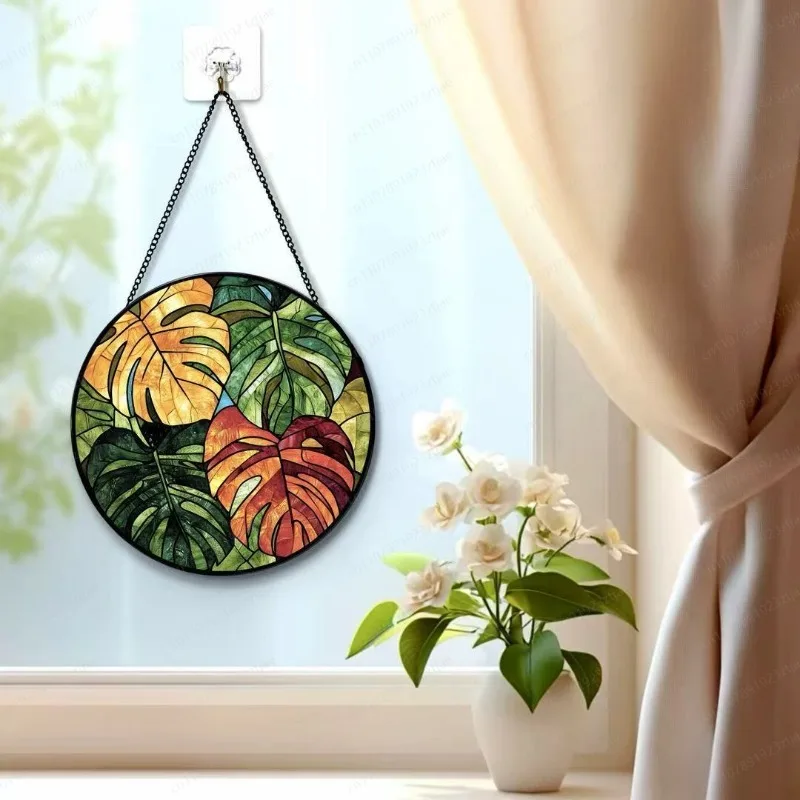 Amazon Colored Glass Banana Leaf Sun Catcher, for Home Window & Garden Decor, decor Use