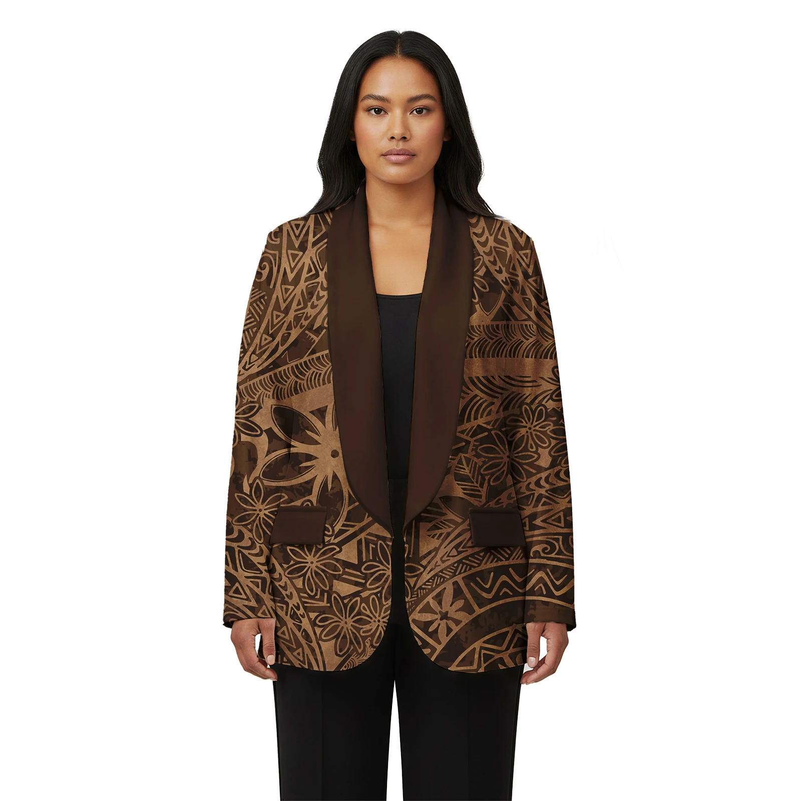 Custom Printing Blazer Samoan Tribal Flowers Plus Size Women's Sets Polynesian Island Style Ladies Turn-down Collar Jackets Suit
