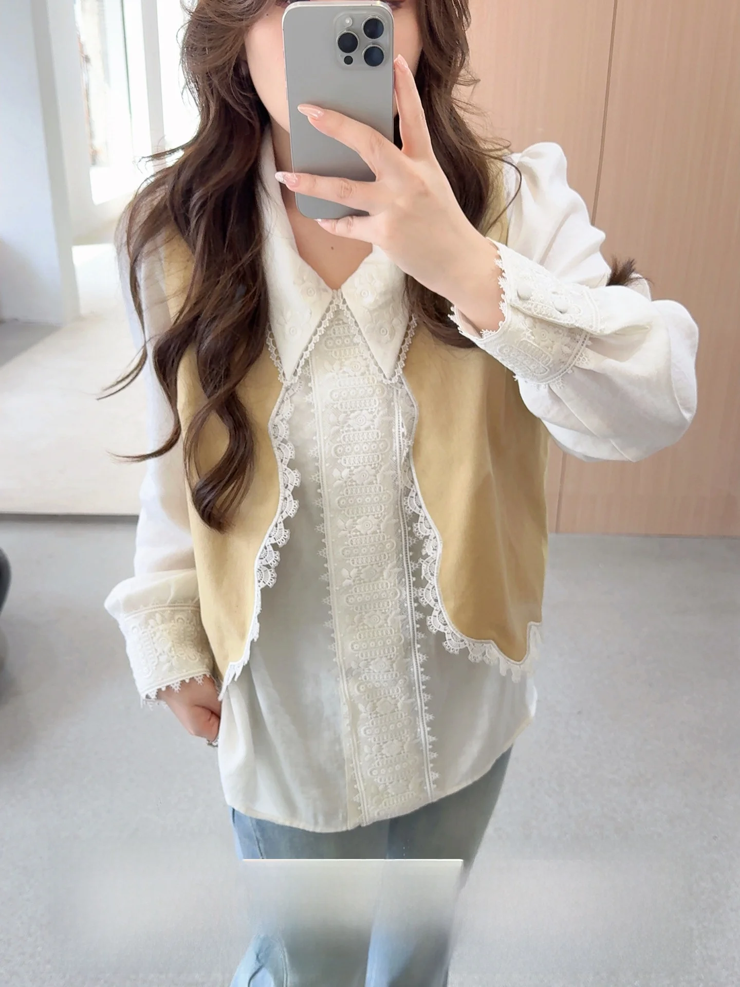 

Korean Sle Lace Vest Set Large Size Women's Faion Spring Collection Embroidered irt Two Piece Set Miss ng's Brand