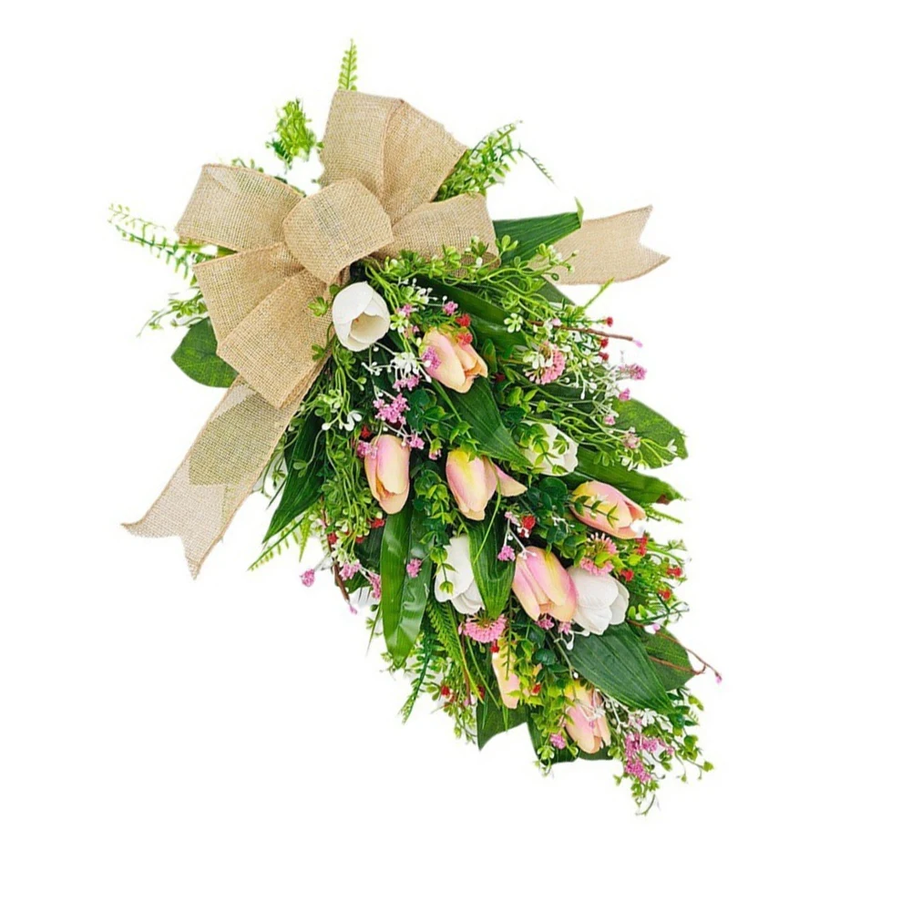 Front Door Decor Tulip Wreath Statement Piece Vibrant for tulips Indoor Outdoor Use Easy To Hang Eye Catching Home Decoration