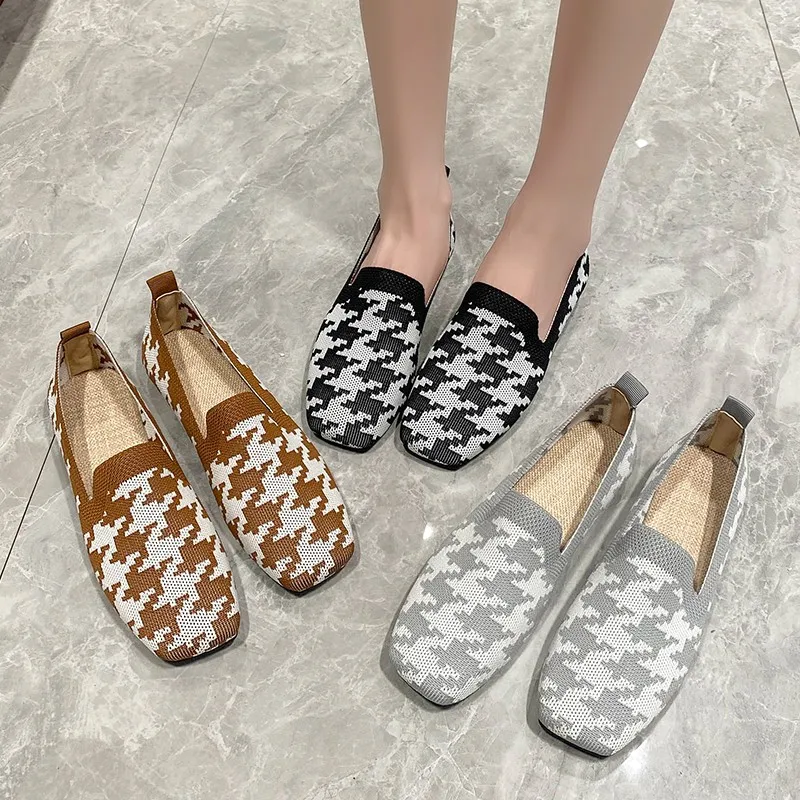2025 New Women Flats Spring Autumn Flat Casual Shoes for Women Knits Ballet Flat Round Head Trendy Print Loafers Shoes