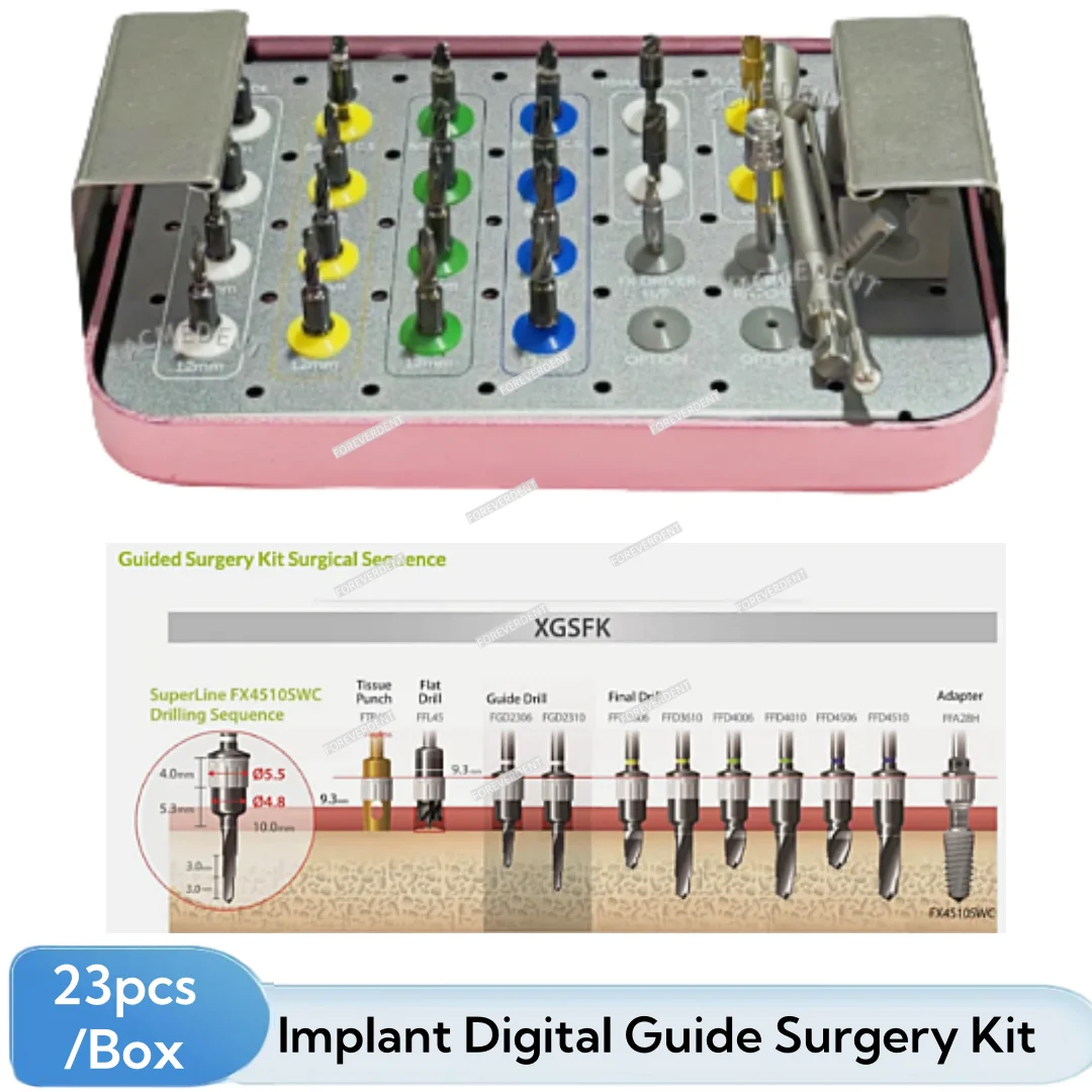 Implant Digital Guide Surgery Full Kit Conical Drills Pilot Tissue Punch Drill Ratchet Flat Drill