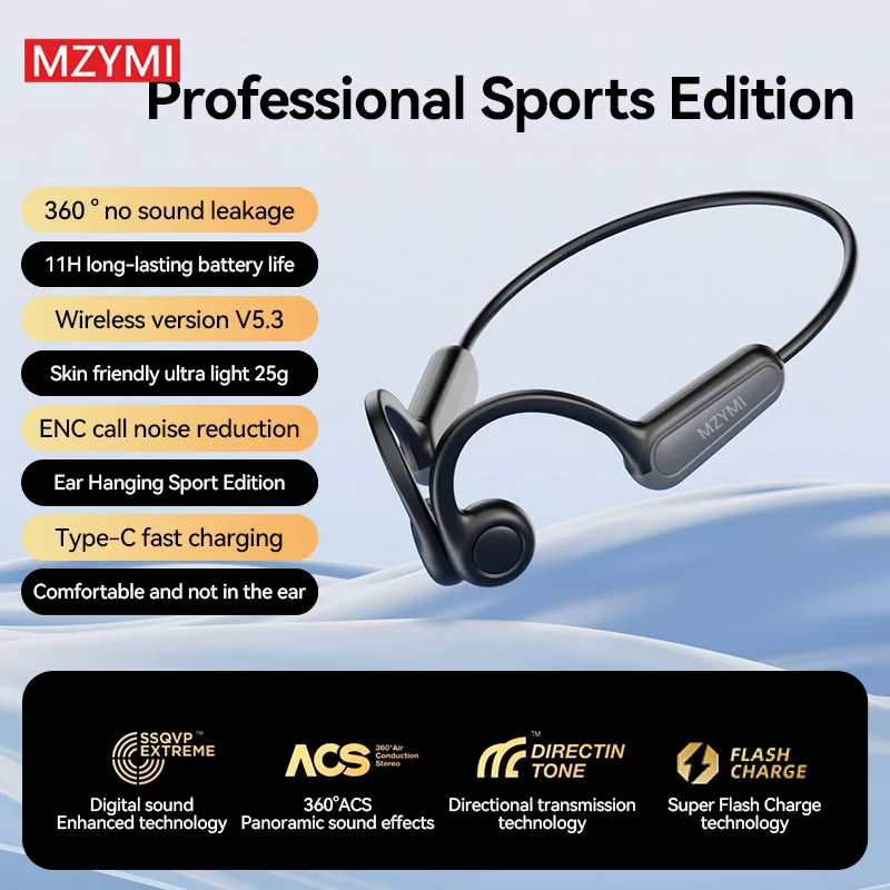 MZYMI Wireless Bluetooth Bone Conduction Headphones 5.3 Wire