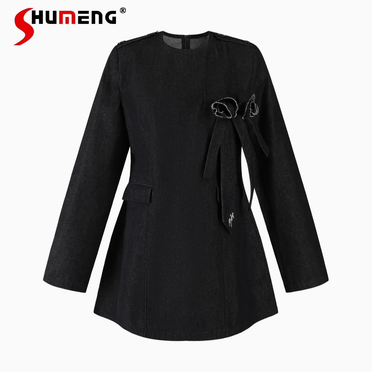 

Japanese Fashion Sweet Denim Dress Spring Autumn 2025 Women's High Waist Slim Elegant Long Sleeve Dress Daily Basic Casual Dress