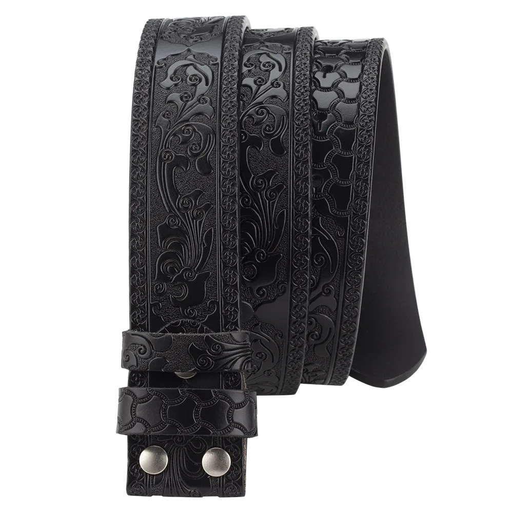 Mode 3d Rändelung 3,8 cm Leder Männer Gürtel lange westliche Cowboys Cowgirls Marke Designer männliche Träger keine Schnalle Kopf Drops hipping