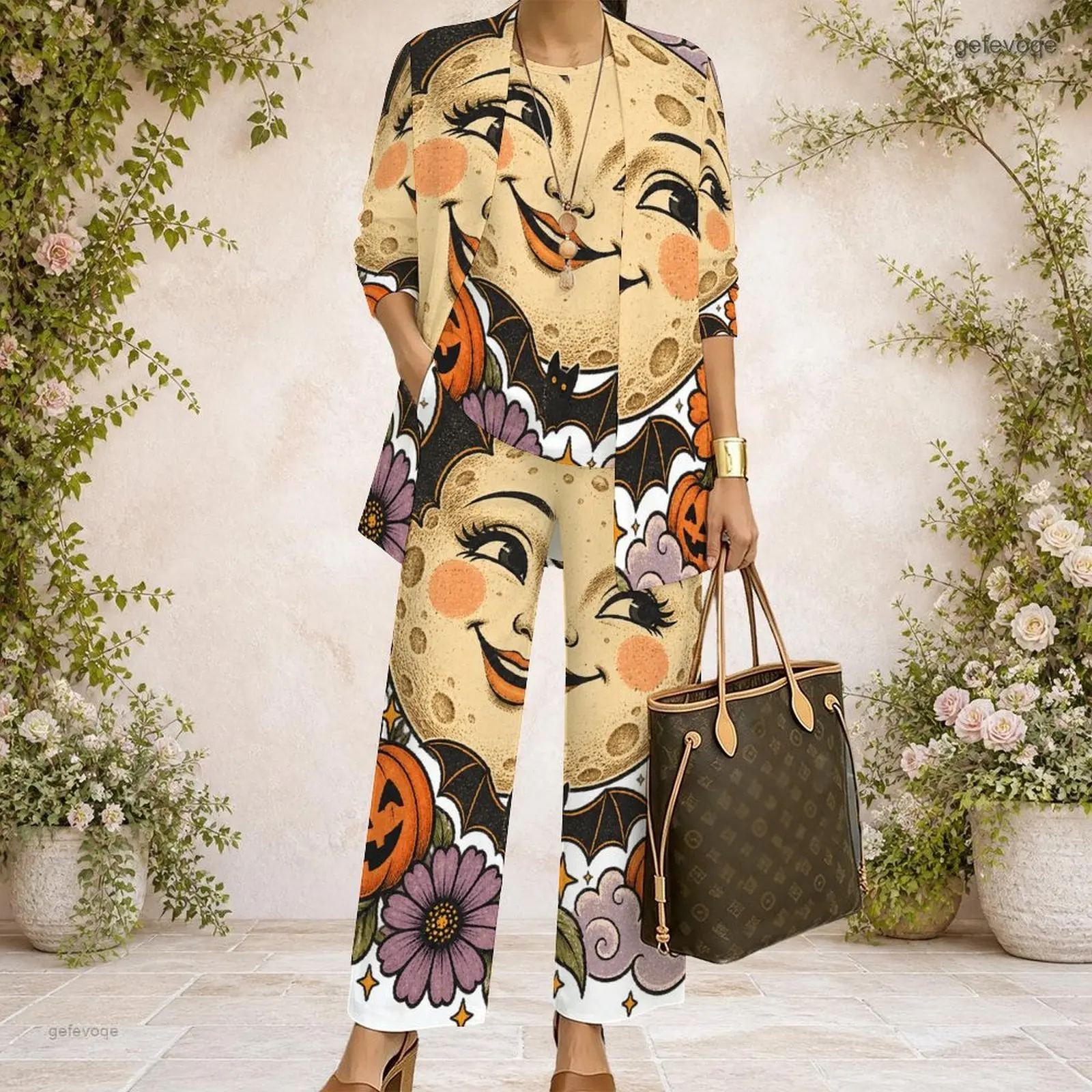 Women 3 Piece Outfit Mid Sleeve Open Cardigan With Tank Top And Wide Leg Pants Set Custom Print Ladies Casual Loungewear