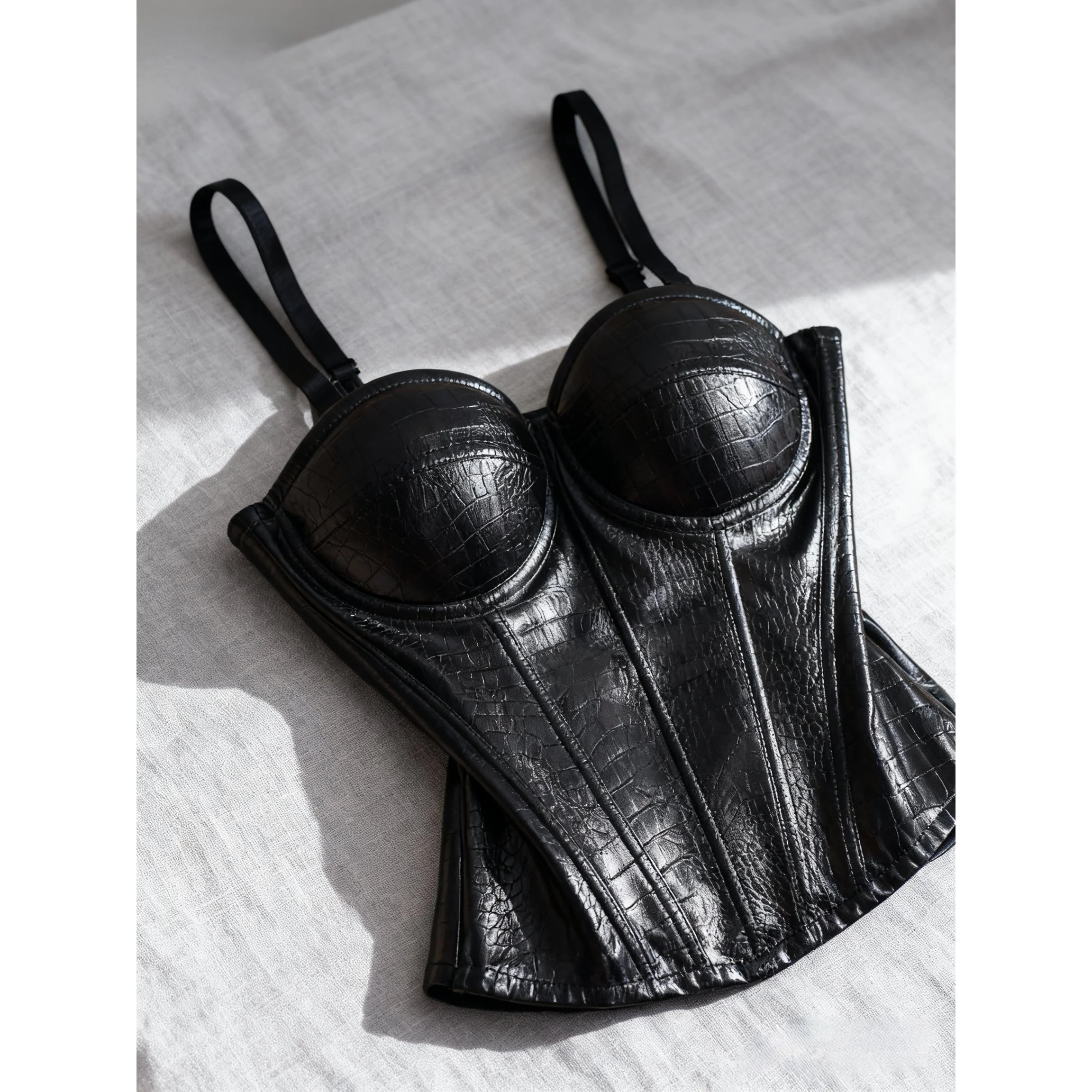 

Fibone PU Leather Brtte Top Women's Svel Vest Underwear Strapl Waist-Cinching Outerwear Sle Summer New