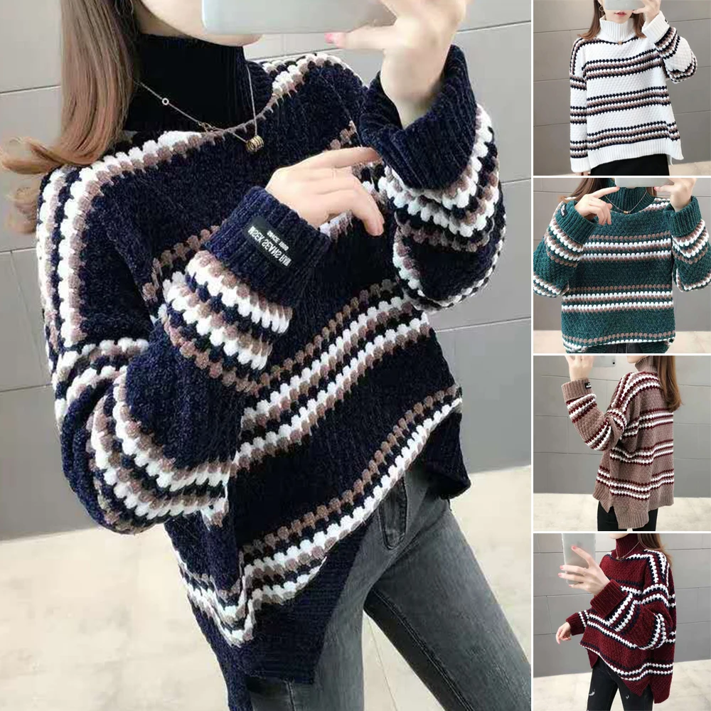 2022 Womens Turtleneck Pullover Sweater For Autumn Womens Winter Long Sleeve Knit Warm Pullover Casual Sweaters Sueters De Mujer