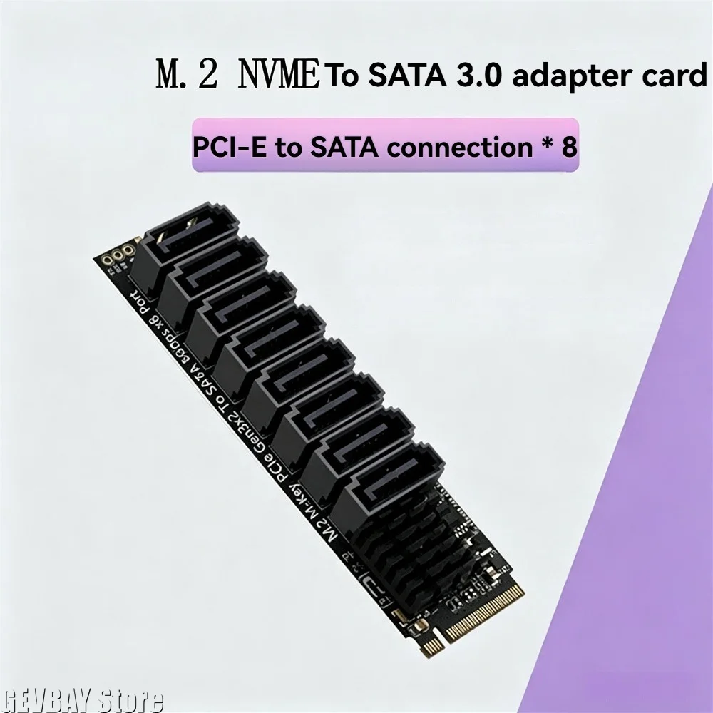 M.2 PCIE To SATA Expansion Card ASM1166 6Gbps 8 Port M.2 M KEY NVMe To SATA Convert Card with Tools Included