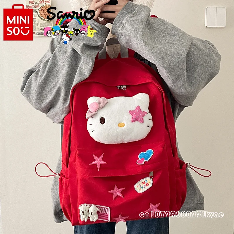 Miniso-Hello Kitty2024 mochila de nylon para meninas, mochila de estudante de grande capacidade, moda feminina, desenhos animados de alta qualidade, nova