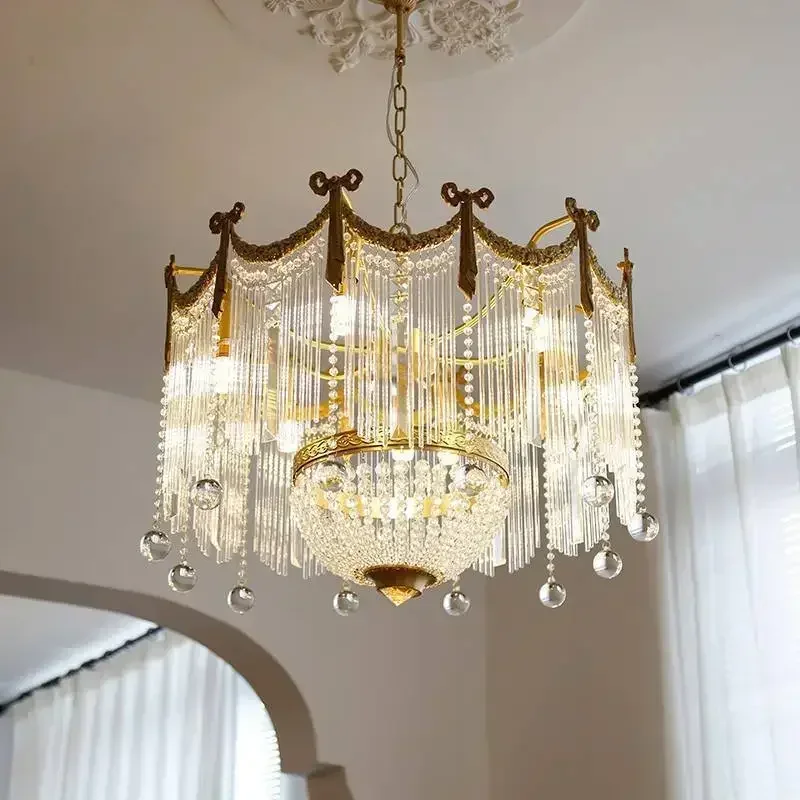 

French Copper Tassel Crystal Chandelier With High-End Feel Creative Personality Artistic Restaurant Master Bedroom Chandelier