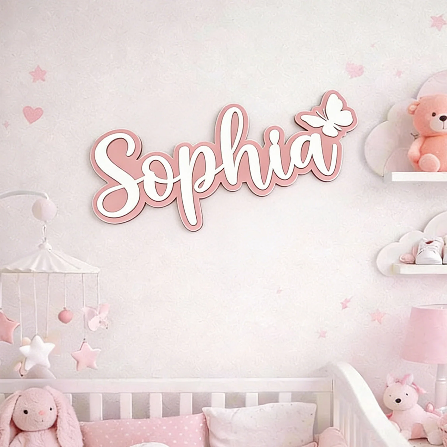 1pc Wooden Name Tag with Butterfly, Custom Name, Bedroom Doorplate, Children's Room, Birthday, Anniversary, Baptism Gift view 3