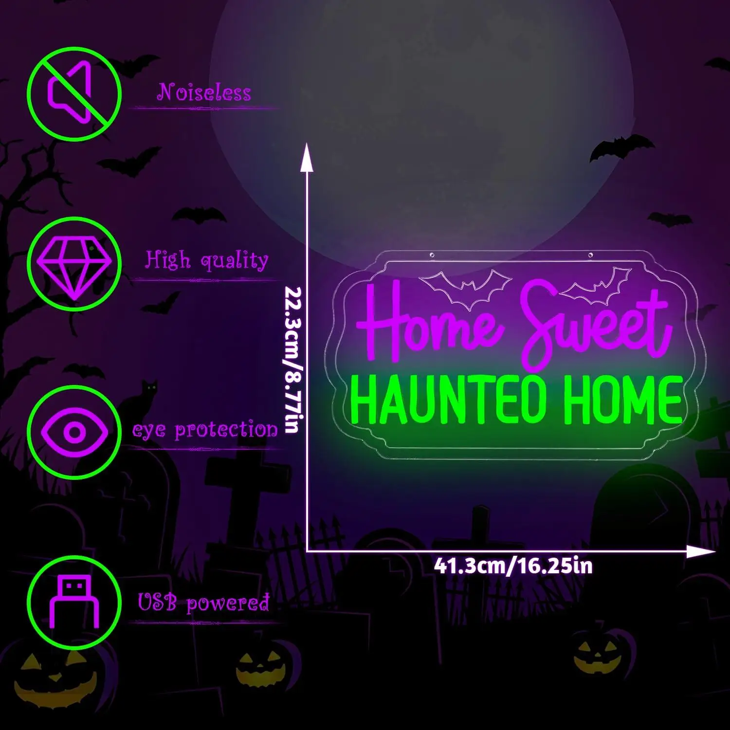 Home Sweet Haunted Home Neon Sign Halloween Led Neon Light For Haunted House Bedroom Dorm Holiday Party Decoration Display Gifts