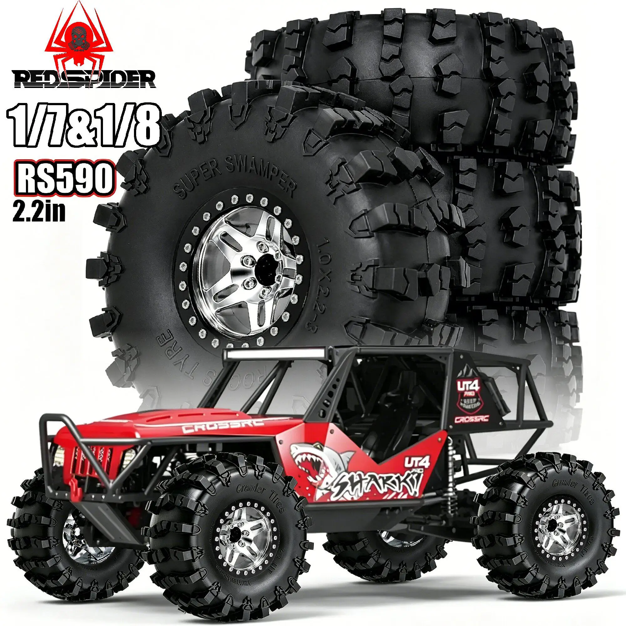 4pcs 150mm Tires Tyre Wheel with 12mm Hex for 1/8 AXIAL Poisonous Lizard CROSSRC 1/7 Great Tiger Shark Rc Climbing Car Parts