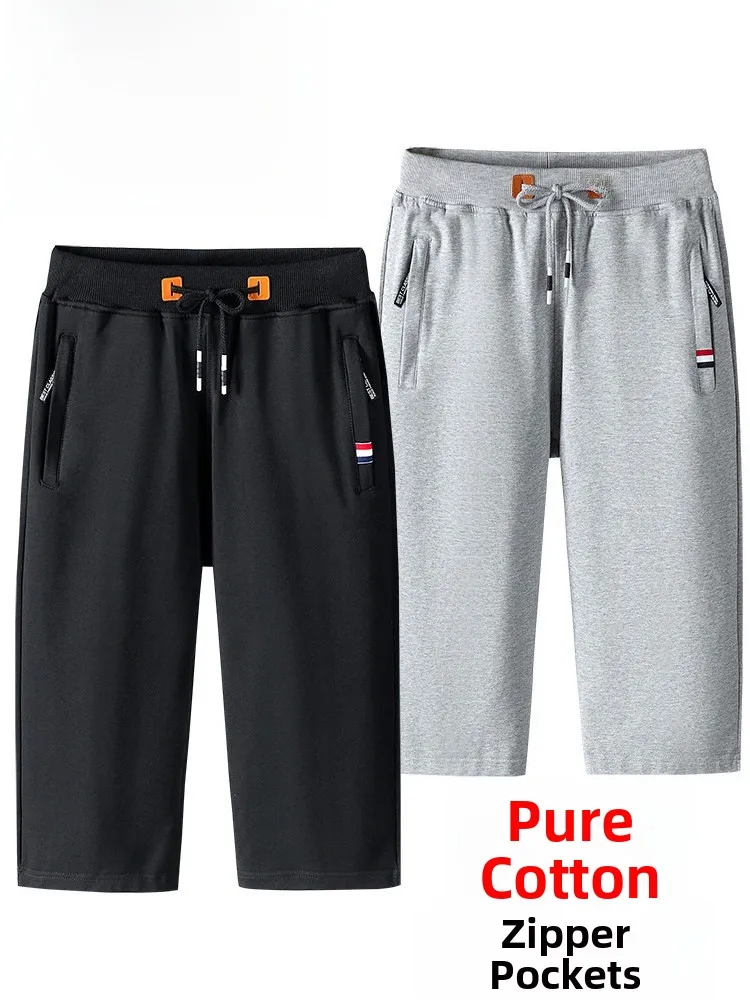 

TUCANO Pure Cotton Men's Summer Thin Casual Fitn orts Seven-Foot Pants Loose Straight Running Mid-Pants Breathable