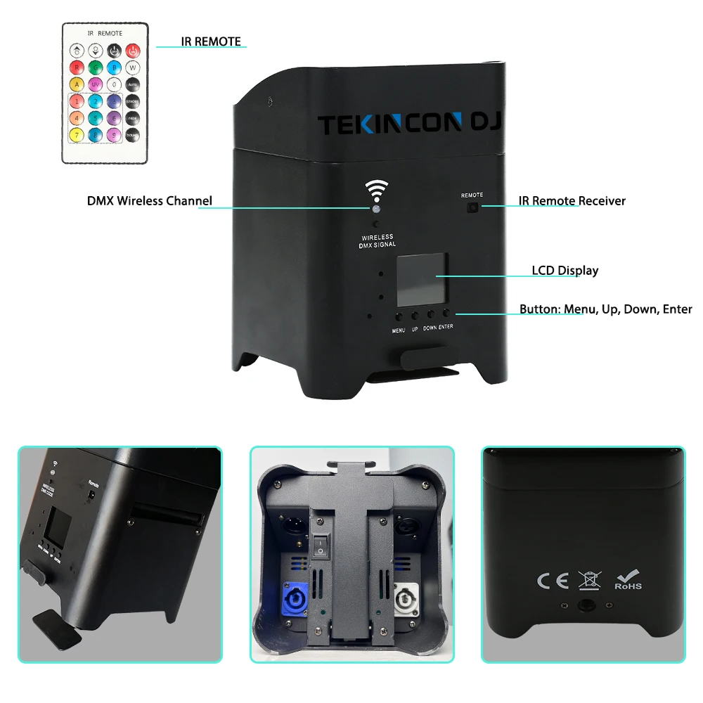 

Gold Seller TEKINCON DJ 10pcs Smart DJ S6 Battery Powered Wireless Dmx Led WIFI Remote 6*18w RGBWA+UV 6in1wedding Party up Ligh