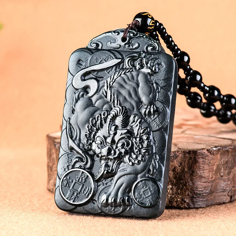 

New Natural old Hotan black jade mythical wild jade pendant domineering men's and women's necklaces brand high-end