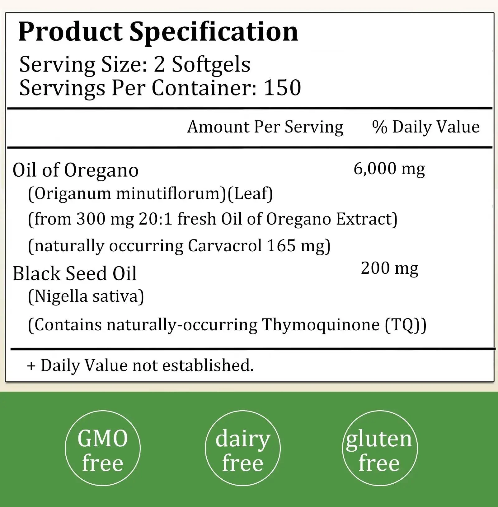 Oil of Oregano Softgels 2 in 1 6000mg Oregano Oil Supplement Capsules  Non-GMO Gluten Free 300 Capsule with Black Seed Oil 200mg