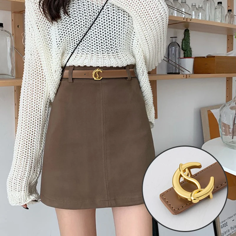 Fashion Genuine Leather Belt Women Second Layer Cowhide Alloy Buckle Waist Band Jeans Casual Pants Skirts Decoration Accessories