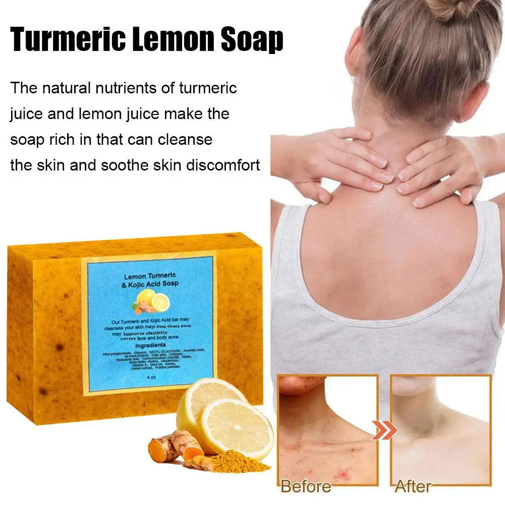 Barra de jabón de limón de cúrcuma para mujer, jabón tumérico para cara y cuerpo, limpieza de piel suave, jabón Natural hecho a mano, jabón de fórmula para la piel para mujer A0V6