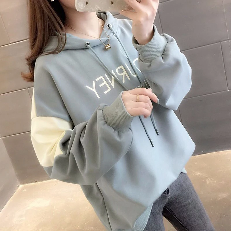 2024 Spring and Autumn New Women\'s Hooded Sweater Women\'s Fashion Trendy Hoodie Loose Slimming Stitching Casual Pullover