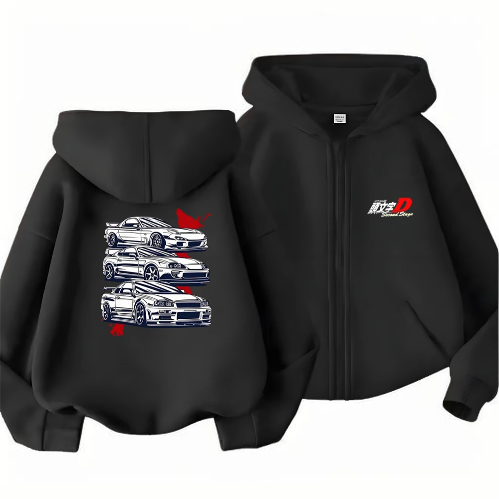 Kinder im Alter von 3-12 Jahren, Kapuzenpullover, Strickjacke mit Reißverschluss, Oberteile für Jungen, schwarz, für Mädchen, rosa Freizeitmantel, langärmlig, mit Kapuze, japanischer Manga-Rennfilm