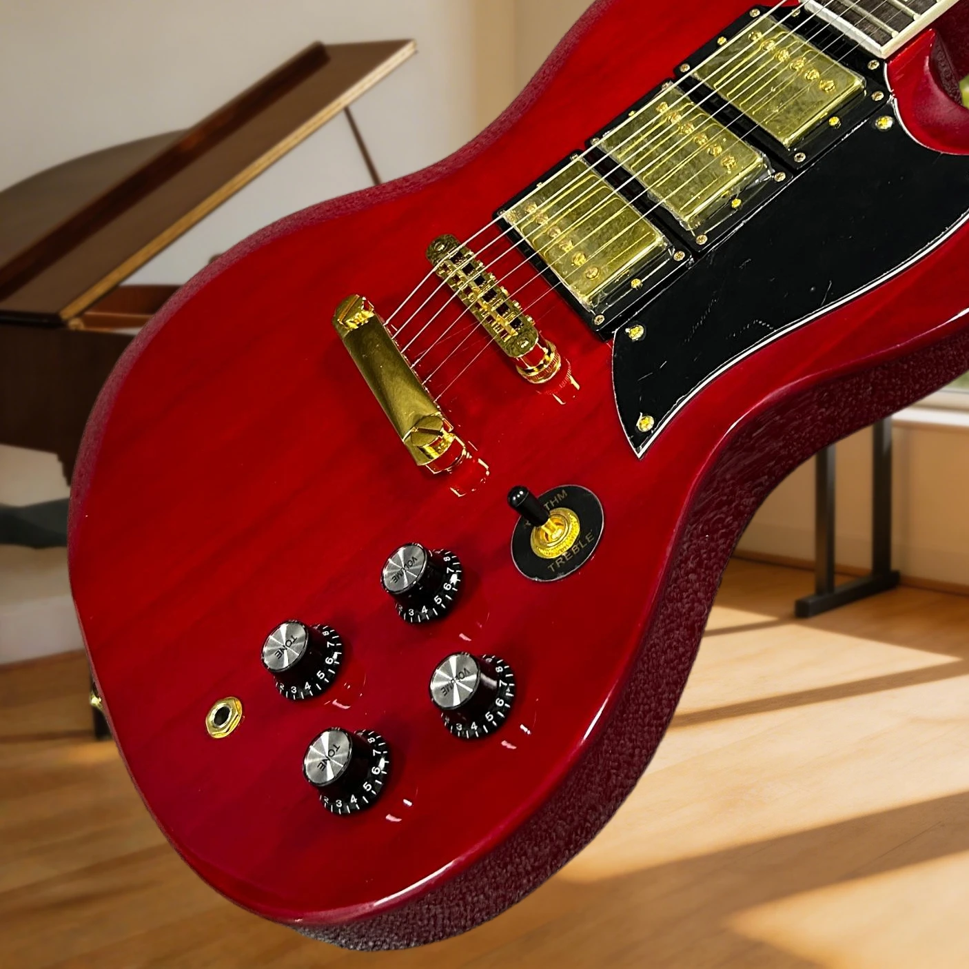 

40 Inch SG00S Red Electric Guitar Gold Hardware Mahogany Body HHH Pickup 22 Tone Fixed Bridge Rock Music Free Shipping