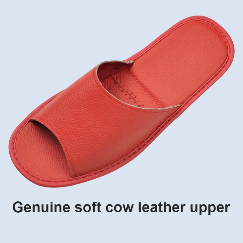 Genuine Cow Leather Slippers Homes in indoor slipper summer open toe sandals men women elderly casual single Slides shoes