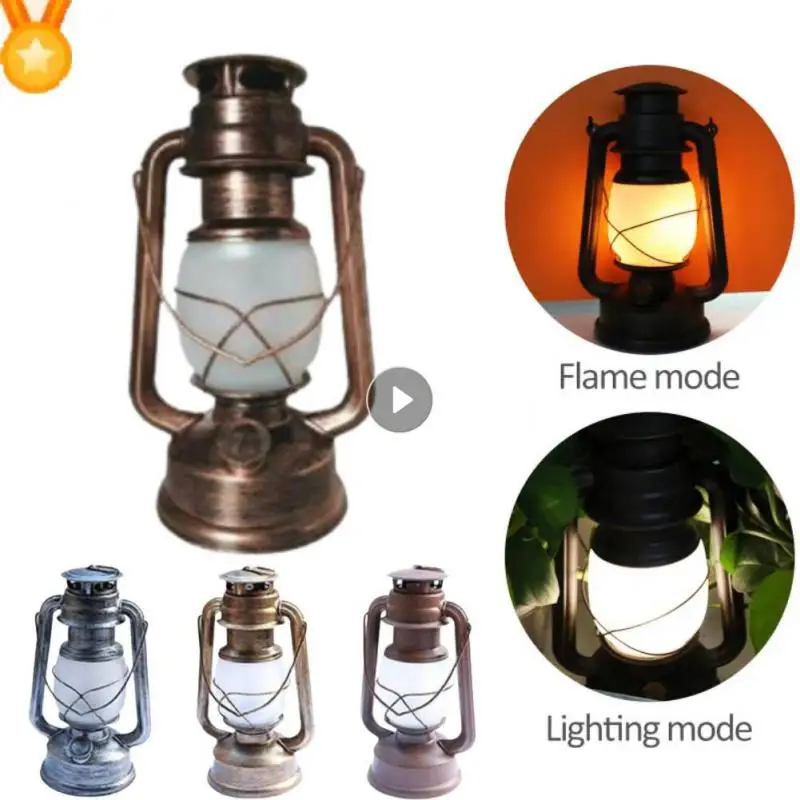 1pc Retro Lantern Retro Camping Hanging Lanterns Battery Powered Led Small Oil Lamp For Fishing Tent Camping Lanterns Equipment