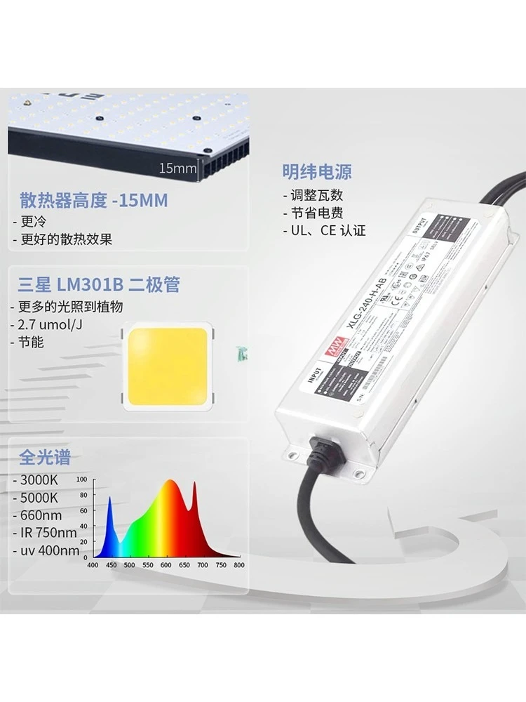 Lampada per la crescita delle piante, luce di riempimento succulenta, colorazione per la crescita ad alta potenza da 240 W