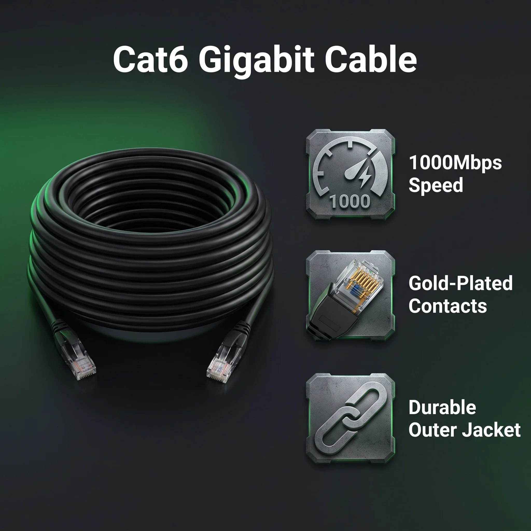 Câble Ethernet Cat 6 1000 Mbps, câble réseau Gigabit RJ45 haute vitesse - Gaine épaisse durable pour une transmission stable
